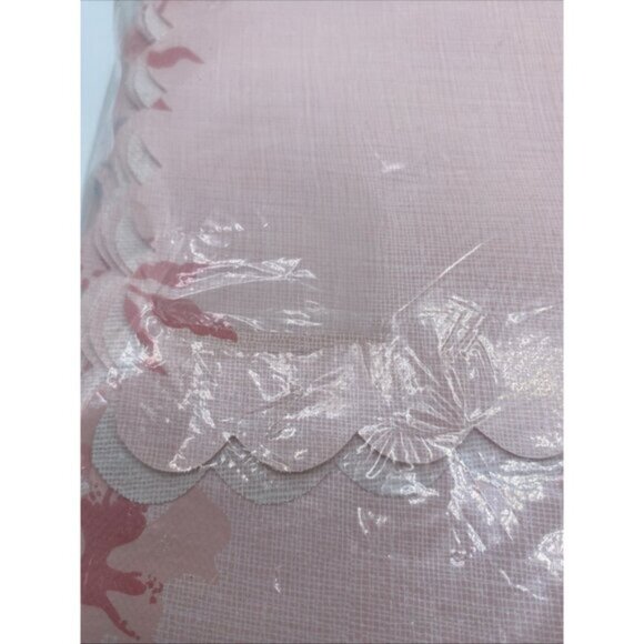 Vintage Soft Flannel Backed Vinyl Table Cloth Pink Scalloped Edges 52 X 52 Rare - Picture 7 of 13